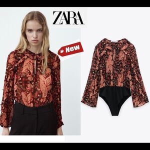 Zara multicoloured paisley print ruffled bodysuit Sz XL NWT